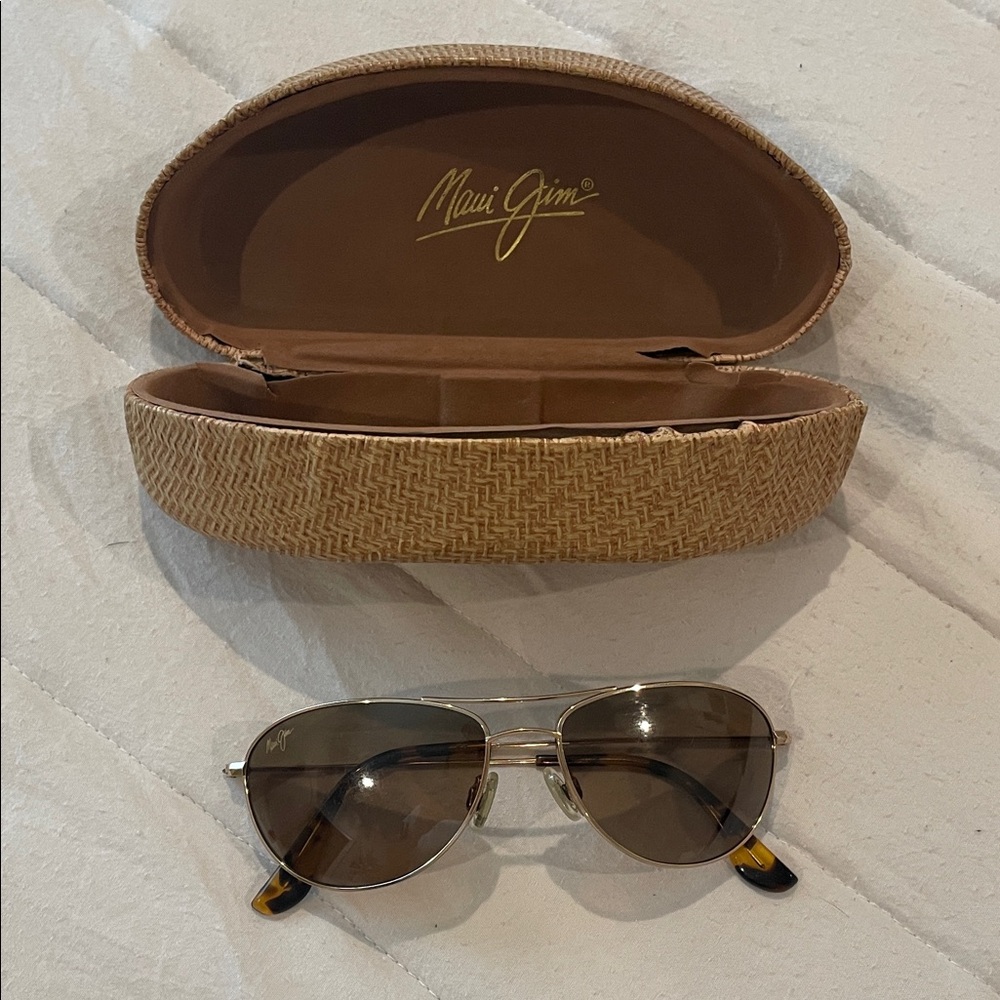 Maui Jim Gold Frame Aviator Sunglasses with Brown Lenses
